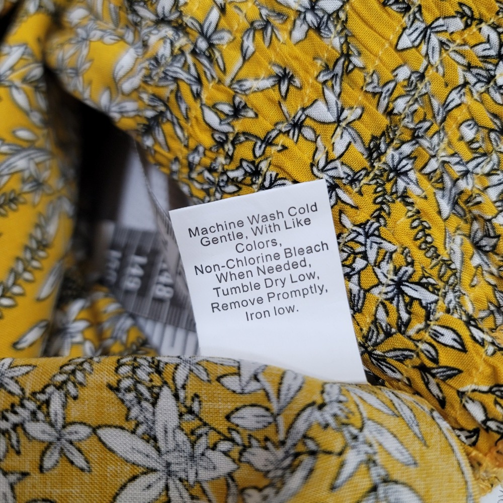 Women's Maxi Yellow Dress Cotton Blend S Boho Floral Prairie Cottage Puff Sleeve - Picture 13 of 14